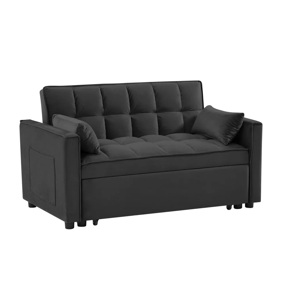 Convertible Sofa Bed,3-in-1 Sleeper Sofa with Pull Out Bed,Velvet Highly Elastic Sponge Futon Couch Loveseat with Adjustable Backrest and 2 Pillows for Living Room,Gray