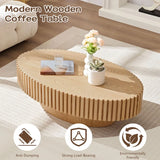 FFH 43.7 inch Oval Coffee Table for Living Room,Handcraft Rustic Corner Coffee Table Nature Wood Relief Sturdy Pedestal for Apartmen,Side Table Centre Table,Nature Wood