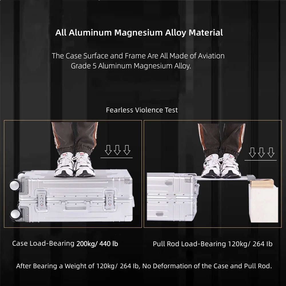 All Aluminum Hardshell Luggage, Airline Approved Zipperless Hardside Carry on Suitcase with Spinner Wheels, Checked Aluminium Luggage Metal Rolling Luggage Case for Travel, Business