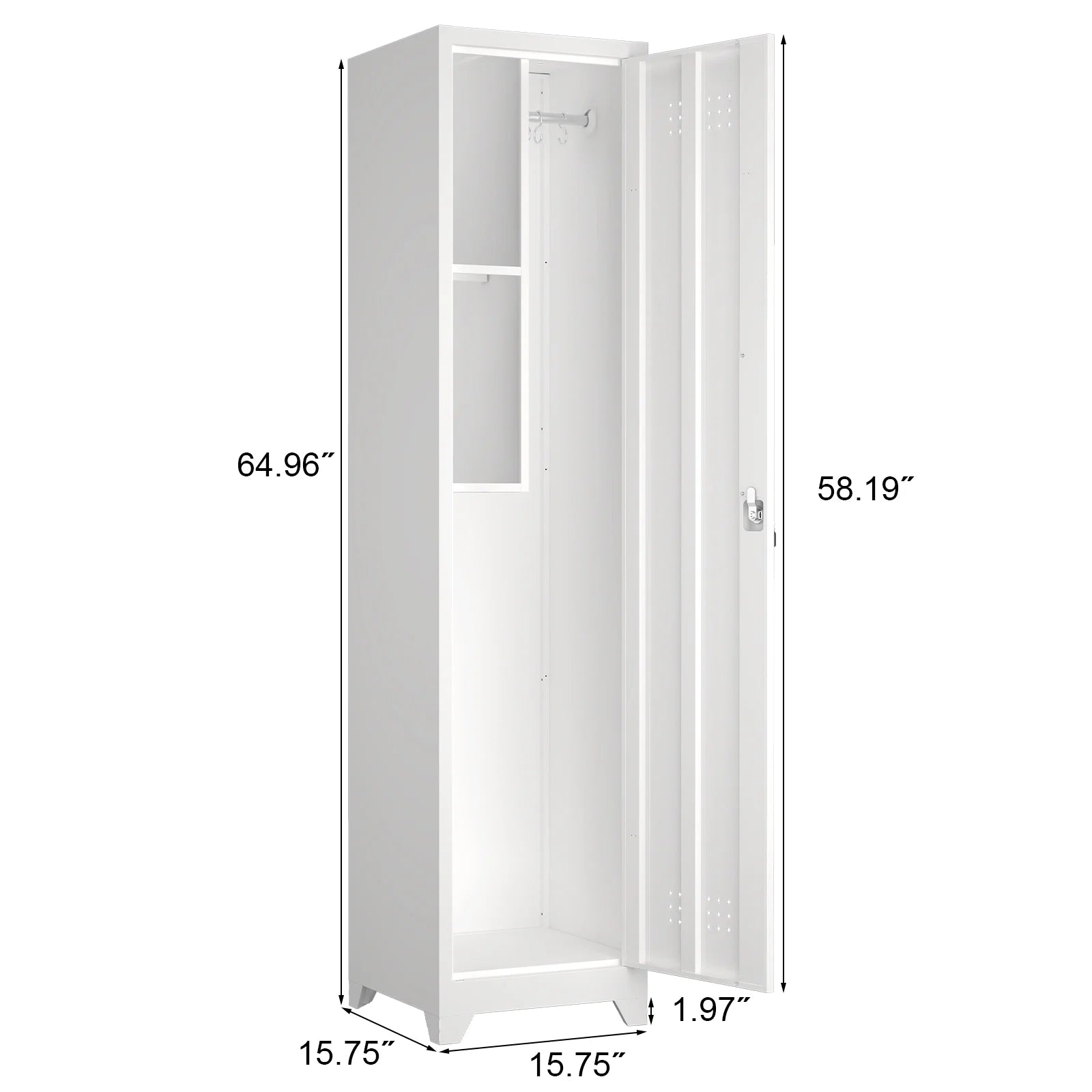Marcree Slim Broom Storage Cabinet, Metal Cabinet with Shelves and Hanging Rod, 65" Utility Storage Cabinet with Locking Door, Tall Cleaning Storage Cabinet for Kitchen, Pantry, Office, Shop, Garage