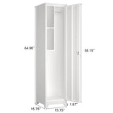 Marcree Slim Broom Storage Cabinet, Metal Cabinet with Shelves and Hanging Rod, 65" Utility Storage Cabinet with Locking Door, Tall Cleaning Storage Cabinet for Kitchen, Pantry, Office, Shop, Garage