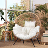 Egg Chairs Outdoor Patio Wicker Oversized Egg Shell Lounger Lawn Chair with Cushion for Indoor Outside Porch Balcony Backyard, Original Wood Color Rattan Beige Cushion