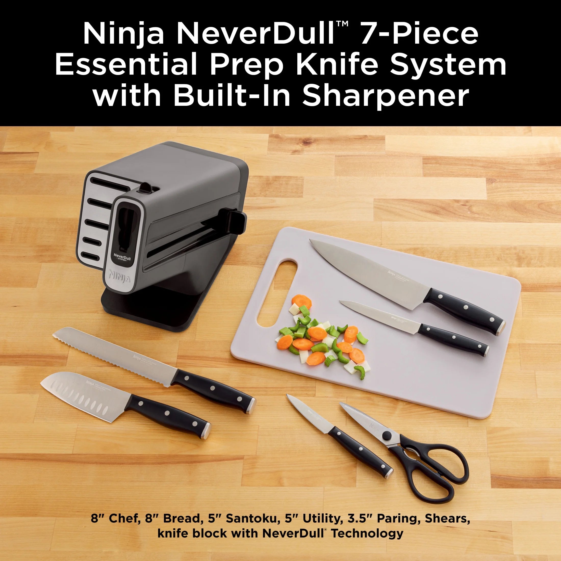Ninja NeverDull 14-Piece Stainless Steel Essential Knife System with Built-in Sharpener, K12014 Black/Gray