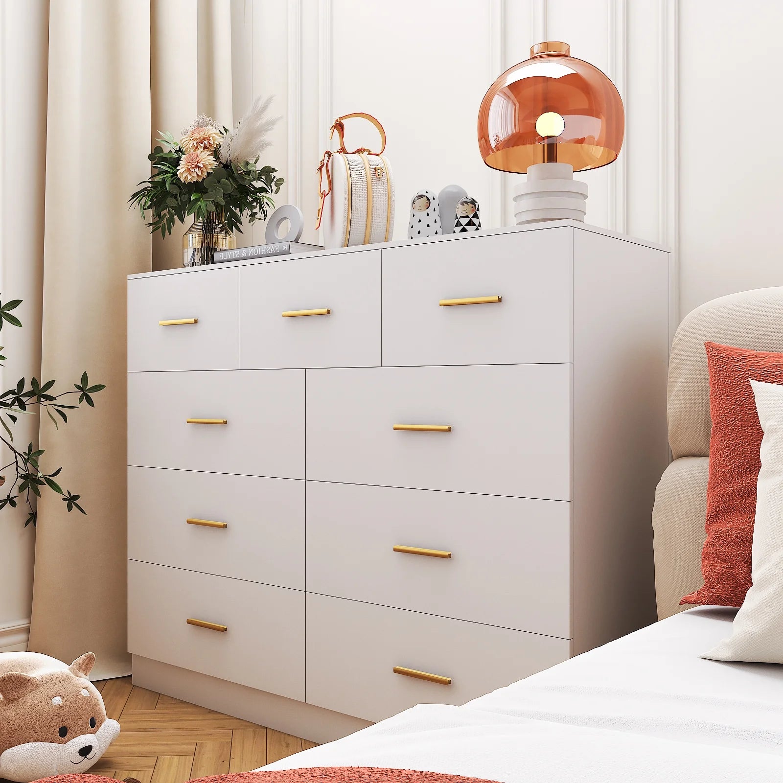 Ktaxon 6 Drawer Double Dresser Wood Dresser Storage Cabinet Drawer Organizer Chest Of Drawers, White
