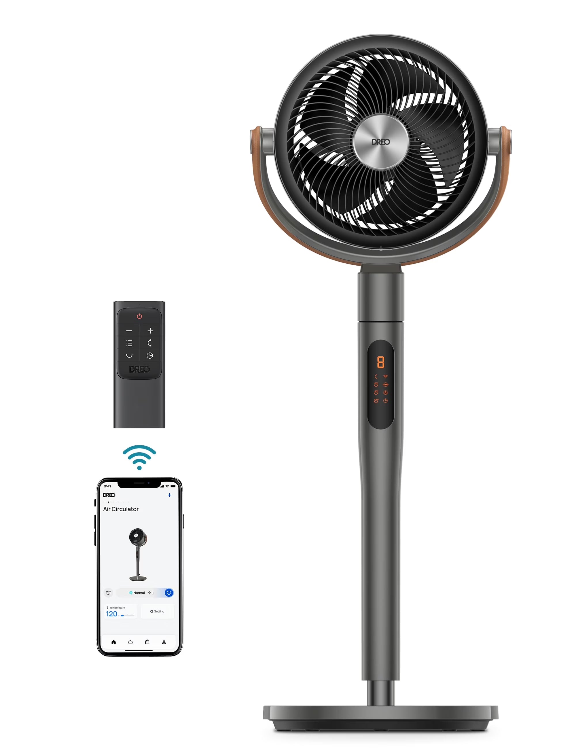 Pedestal Fan with Remote, 43'' Quiet Standing Fan for Home Bedroom, 120+105 Smart Oscillating Floor Fans with Wi-Fi/Voice Control, Works with Alexa/Google, 6 Modes, 8 Speeds, 12H Timer