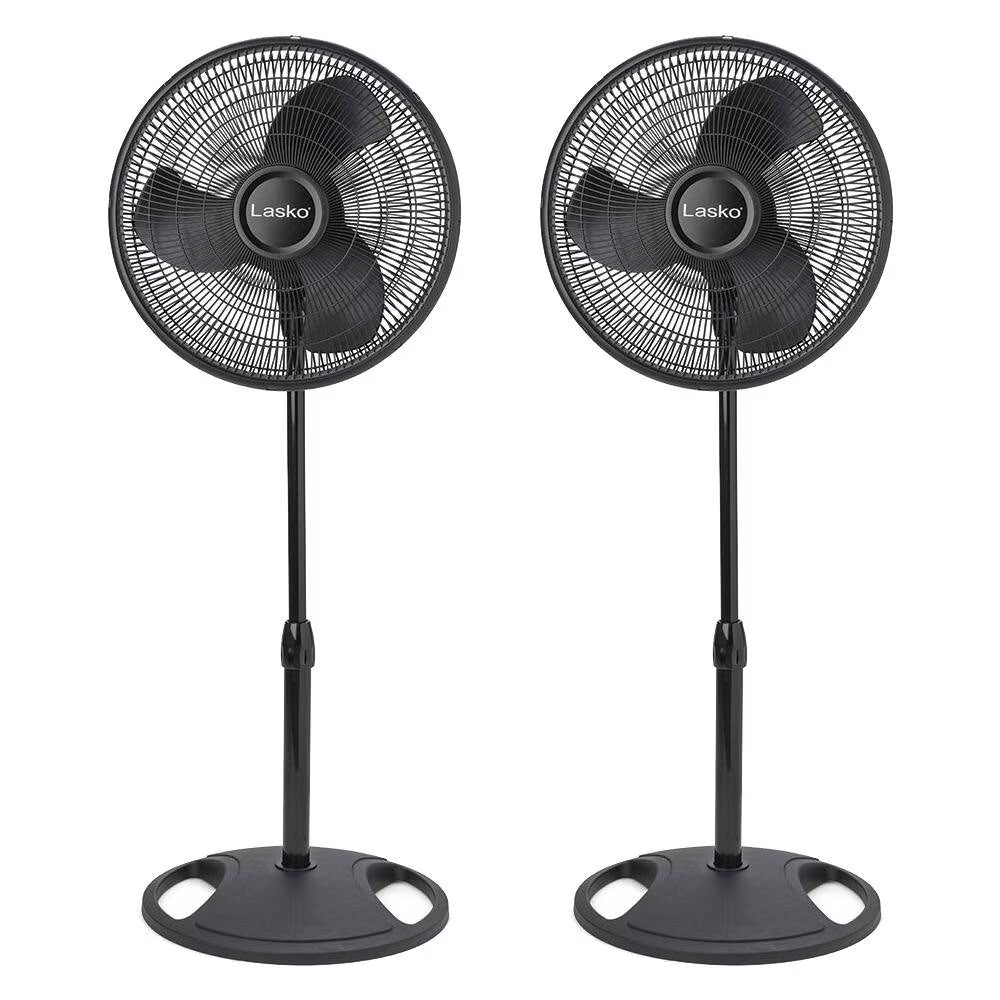 16" Oscillating 3 Speed Adjustable Pedestal Stand Fan, Black (2 Pack)