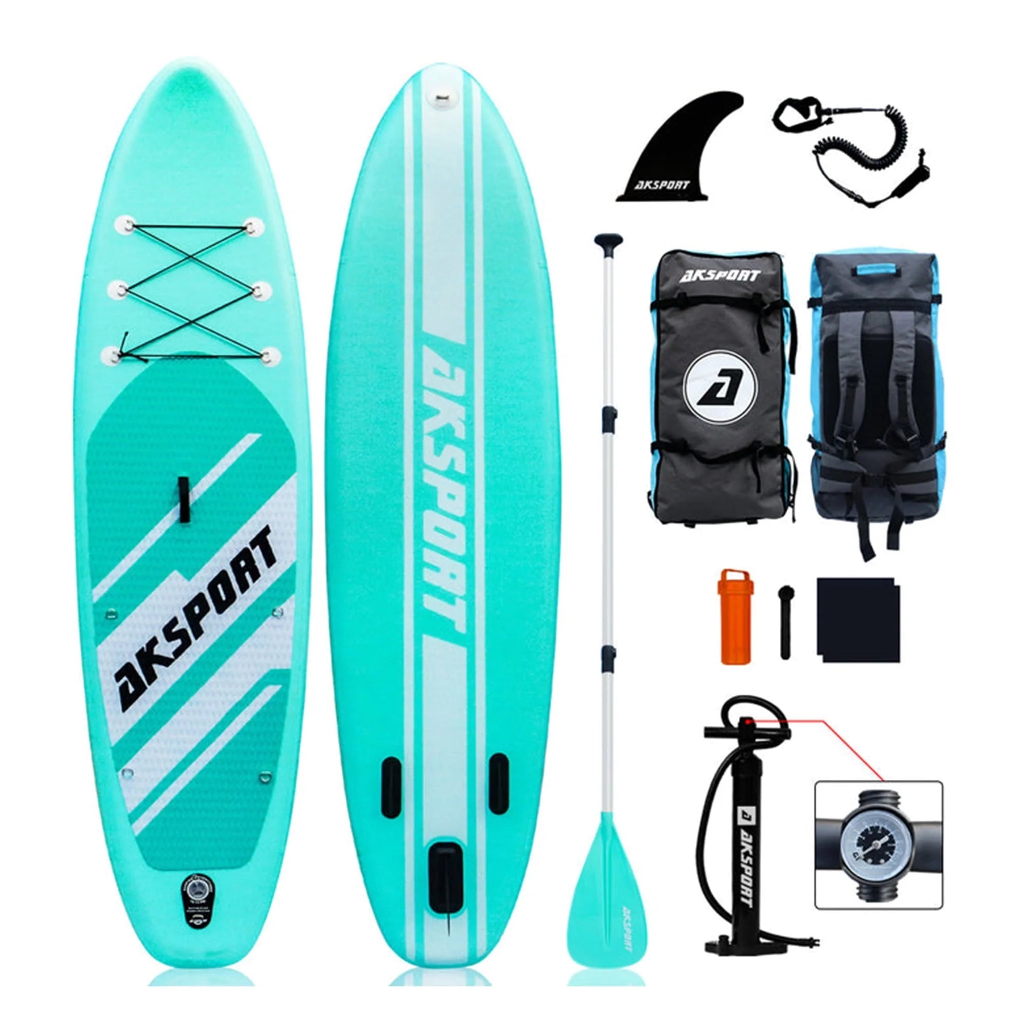 10'6" Inflatable All Around Stand up Paddle Board Kit, Mint Green
