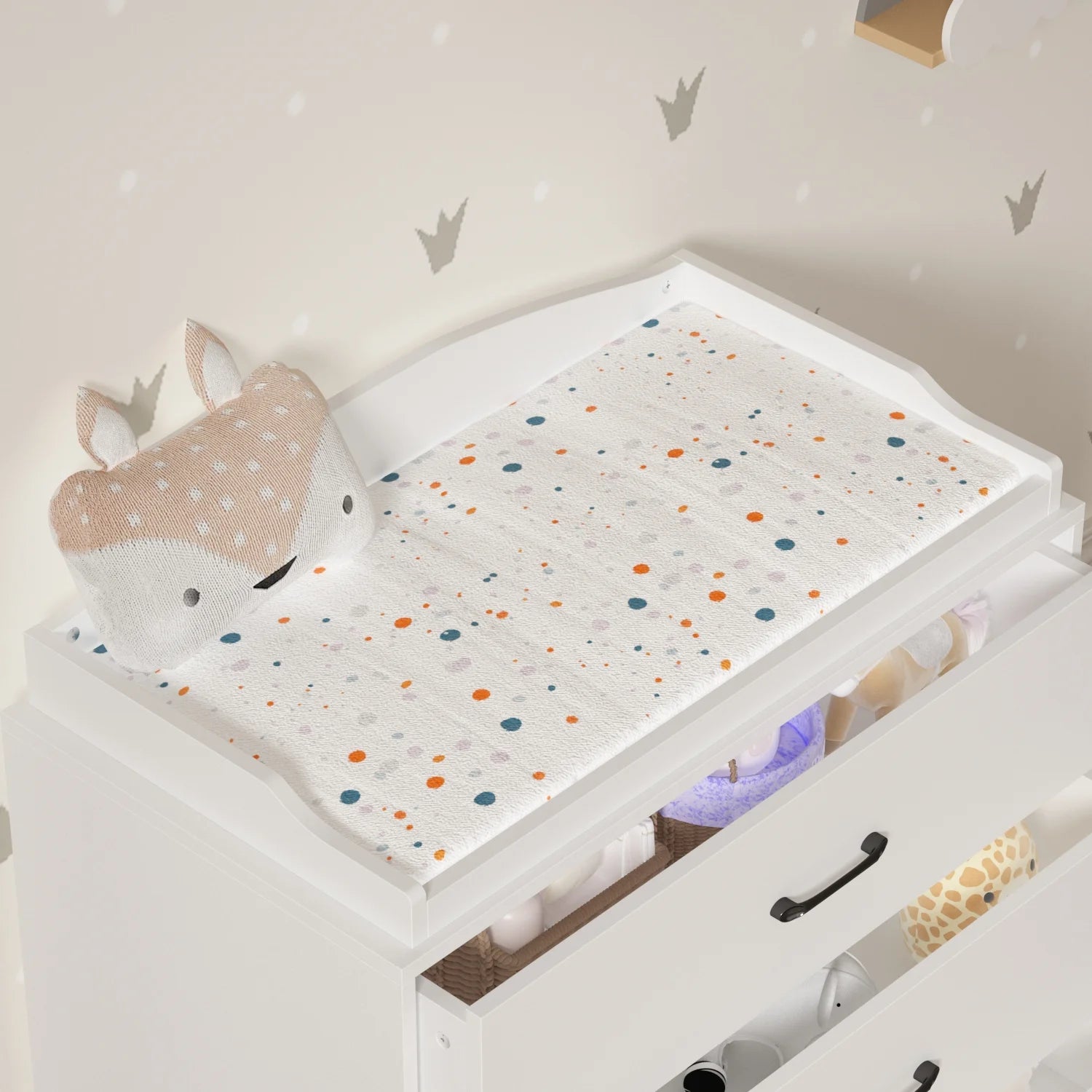 OXYLIFE 45" Baby Nursery Changing Table Dresser with 4 Drawers and Shelf for Nursery Room, White
