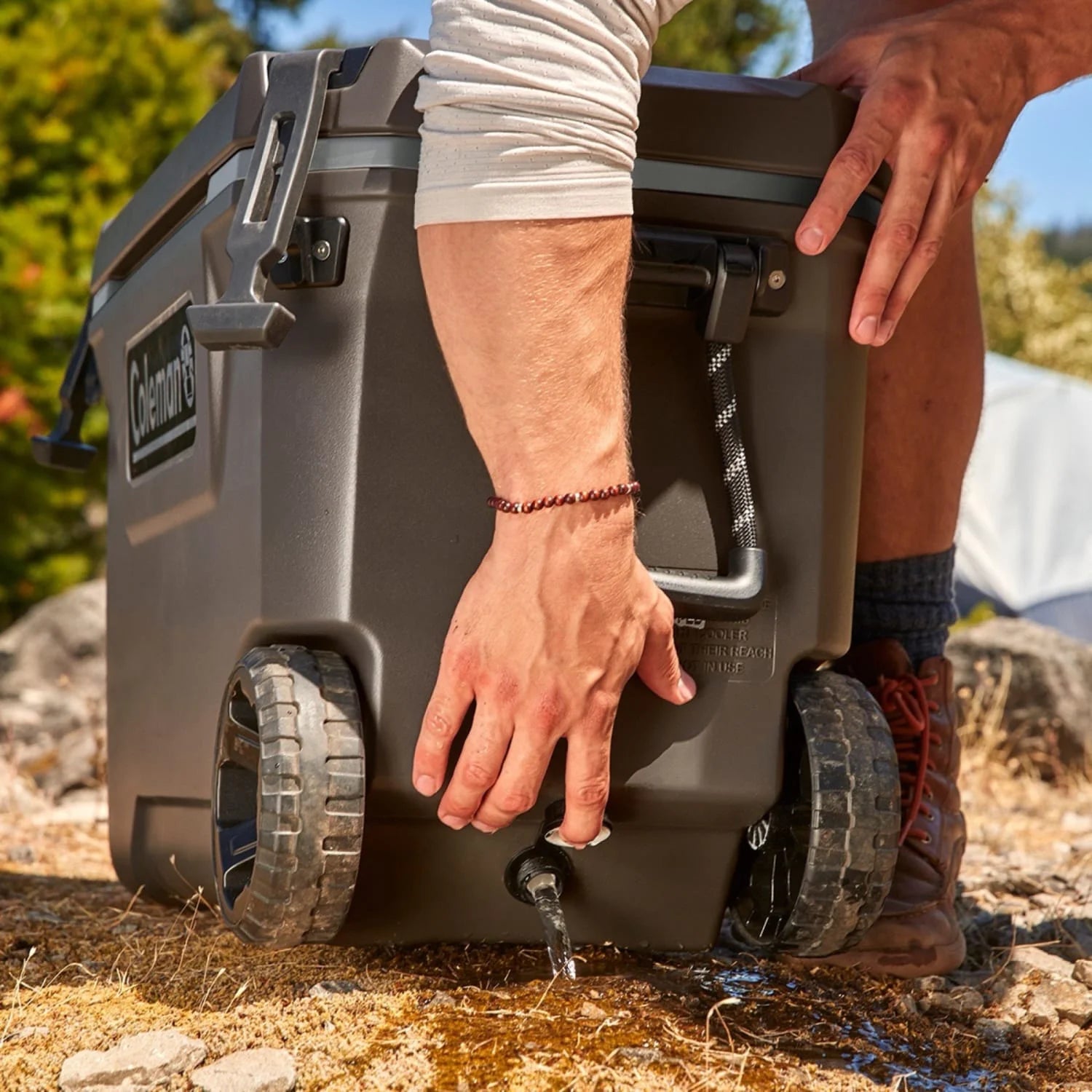 Coleman Convoy Series 65-Quart Hard Cooler with Wheels, up to 48 Cans, Brown Walnut Color