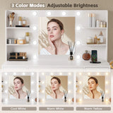 Lacoo Vanity Desk with Mirror and LED Lights, Makeup Vanity with 7 Drawers & 4 Shelves, Vanity Table with Power Outlet for Bedroom Dressing Room, White