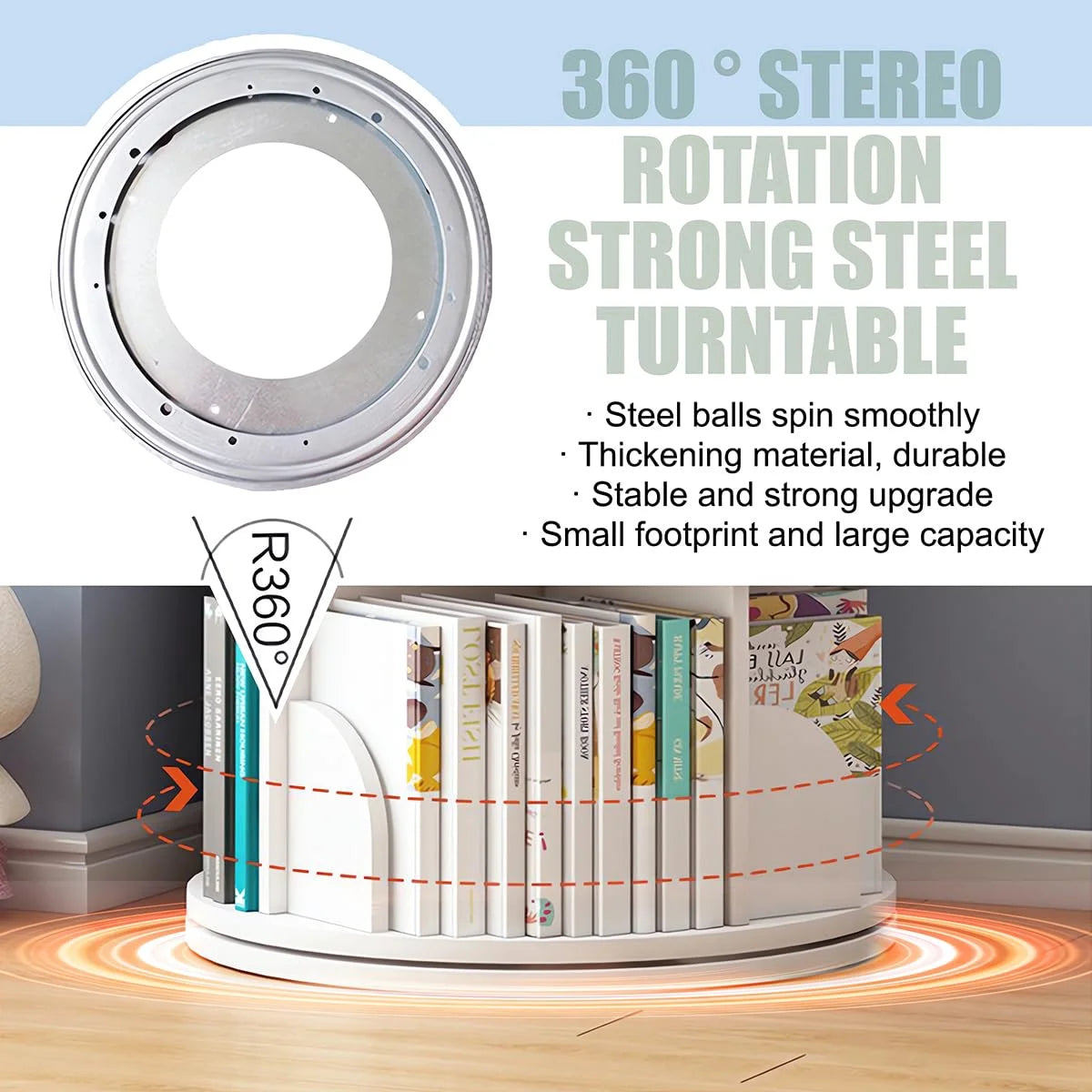 Rotating Bookshelf Tower, 4/5 Tier Circular Bookcase for Kids&Adults, Wood 360�� Floor Standing Book Storage Rack, Spinning Bookshelfs Tower for Classroom Playroom Study Bedroom