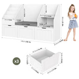 Homfa Kids Bookshelf with Reading Nook & 3 Movable Drawers, 2 Cube Bookcase with 4-Tier Book Racks, Toy Storage Organizer for Playroom Bedroom, White