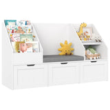 Homfa Kids Bookshelf with Reading Nook & 3 Movable Drawers, 2 Cube Bookcase with 4-Tier Book Racks, Toy Storage Organizer for Playroom Bedroom, White