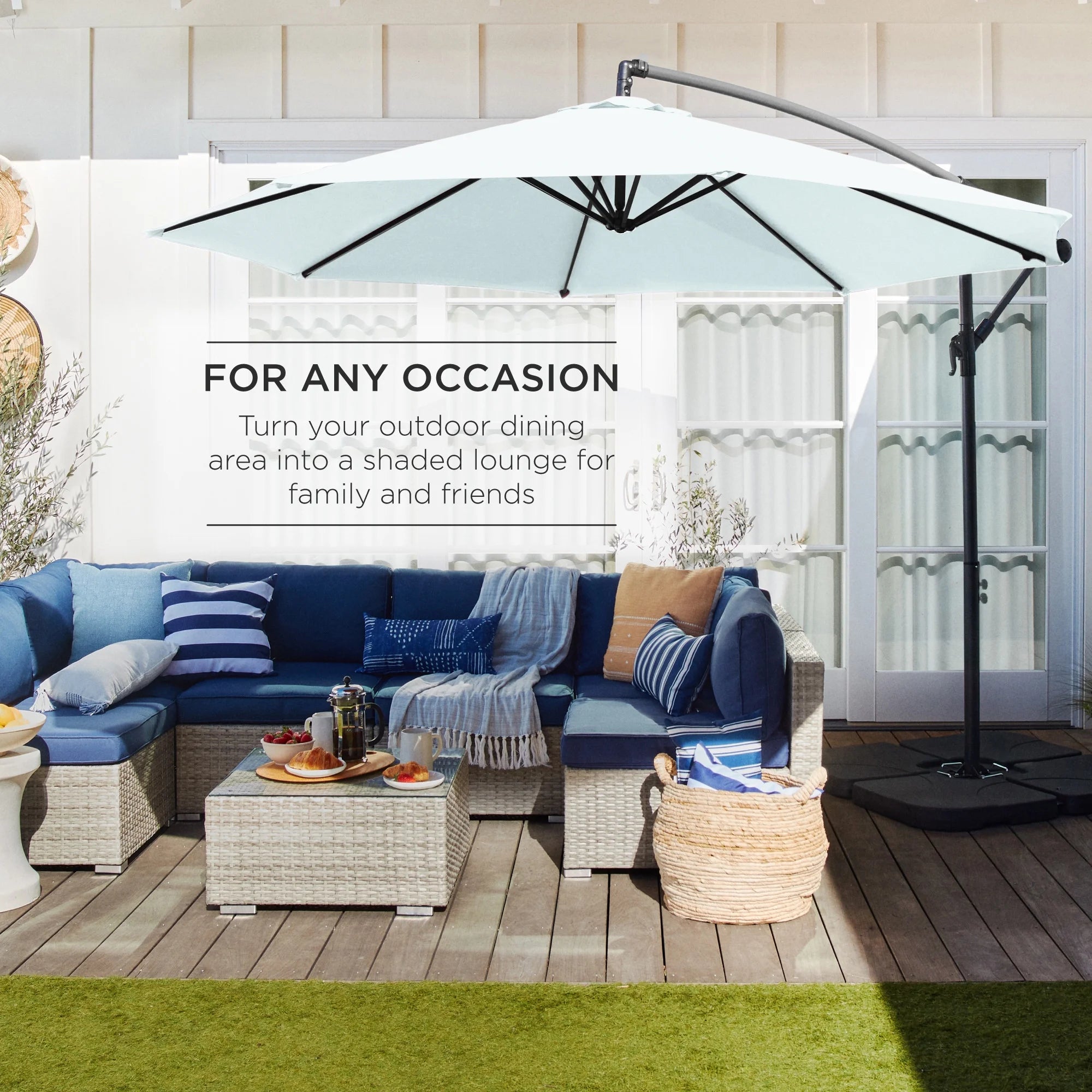 Best Choice Products 10ft Offset Hanging Outdoor Market Patio Umbrella w/ Easy Tilt Adjustment - Tan