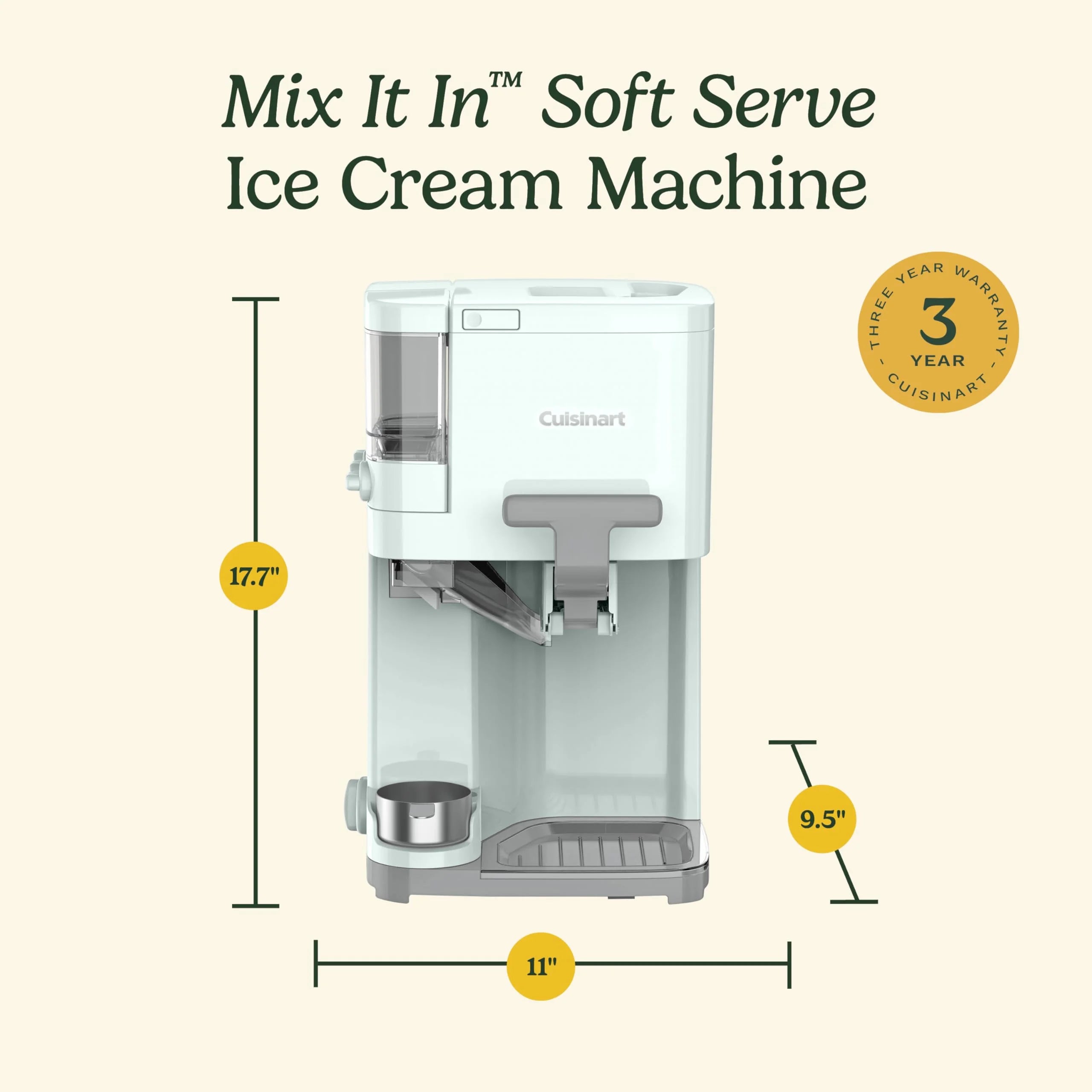 Cuisinart Soft Serve Ice Cream Machine- Mix It In Ice Cream Maker, Mint Green