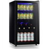 WANAI Compact Beverage Refrigerator, 100 Can Capacity, Glass Door, Black Stainless Steel