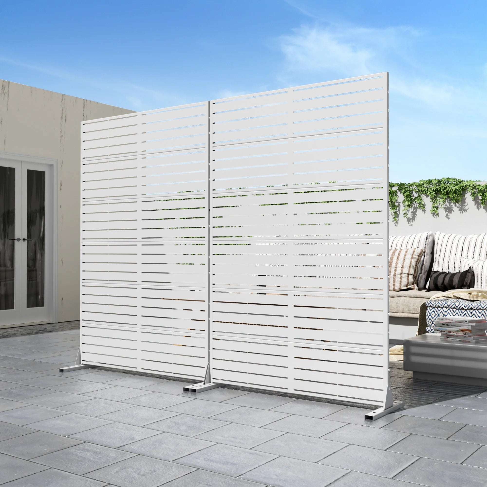 MAYEERTY 72*47" Outdoor Black Metal Privacy Panel Screen for Patio, Classic Louvered