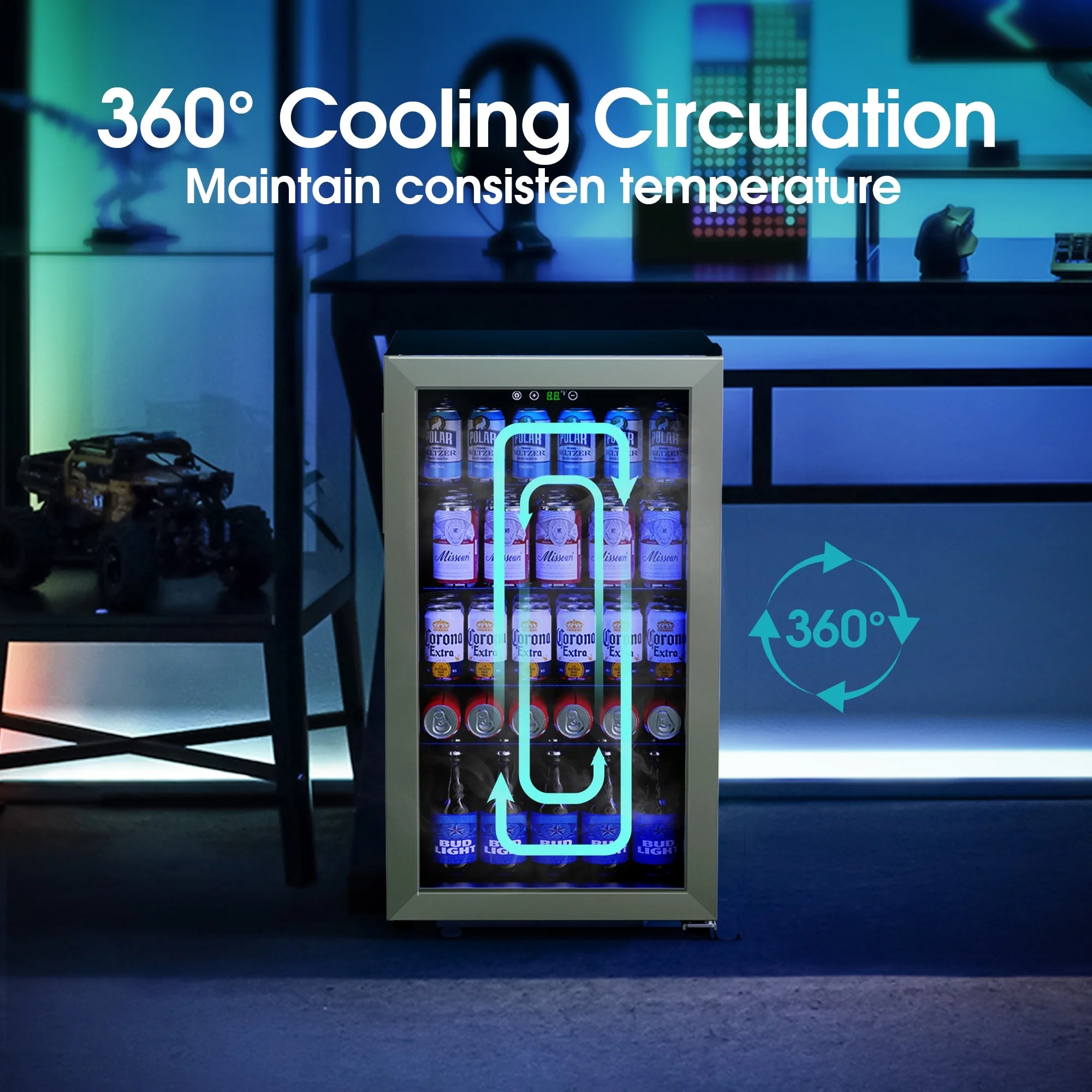 Qunler 130 Can Beverage Cooler Refrigerator with Glass Door for Beer Soda Water, Drink Fridge for Home Bar, Silver