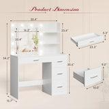 Lacoo Vanity Desk with Mirror and LED Lights, Makeup Vanity with 7 Drawers & 4 Shelves, Vanity Table with Power Outlet for Bedroom Dressing Room, White