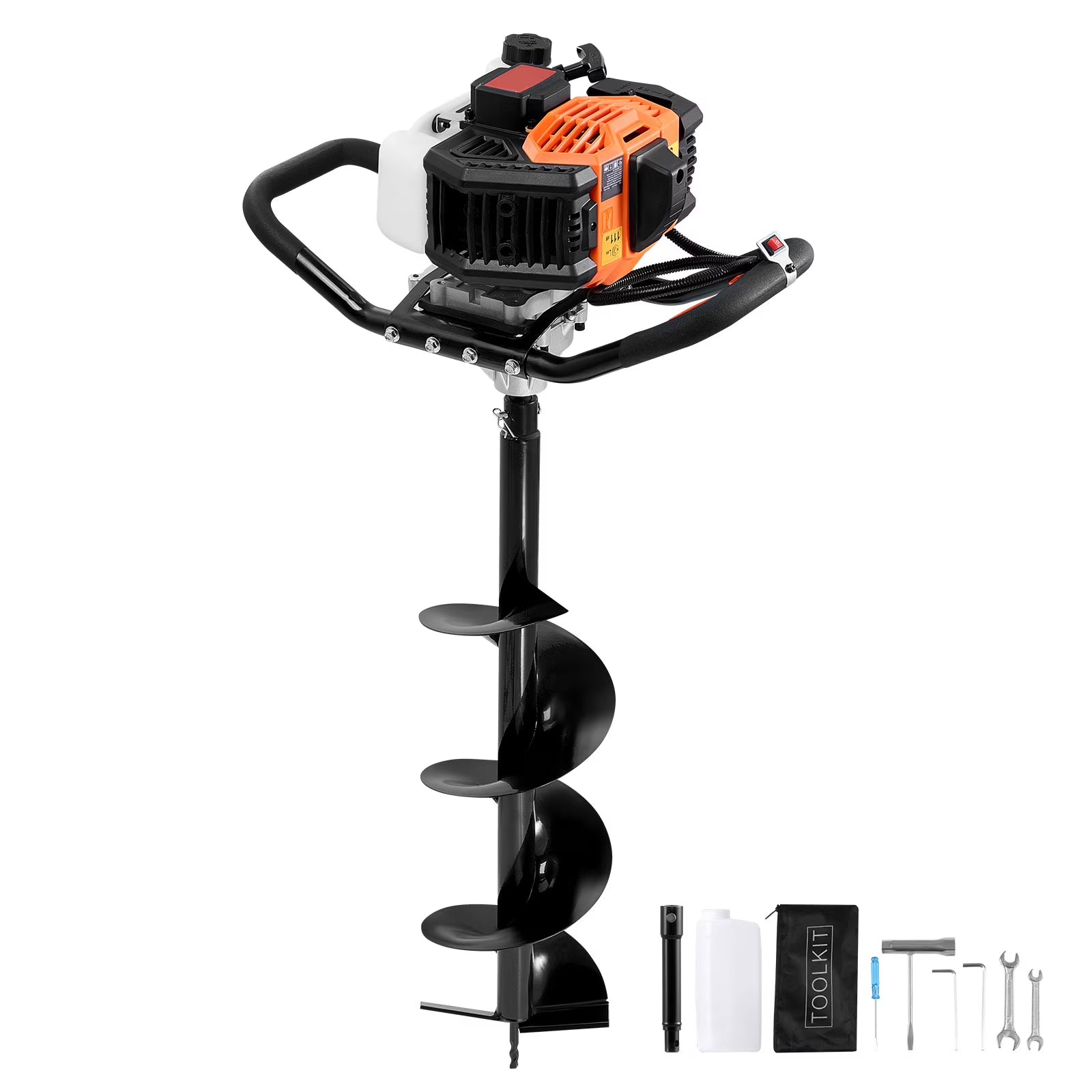 Gas Earth Auger, 52CC 1450W, includes 8 Drill Bit & Extension Rod, Ideal for Garden, Farmland Fence Installation, Orange & Black