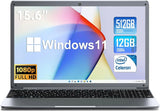 SGIN 15.6inch Laptop 12GB DDR4 512GB SSD Windows 11 with Intel Celeron N5095A Full HD 1920x1080