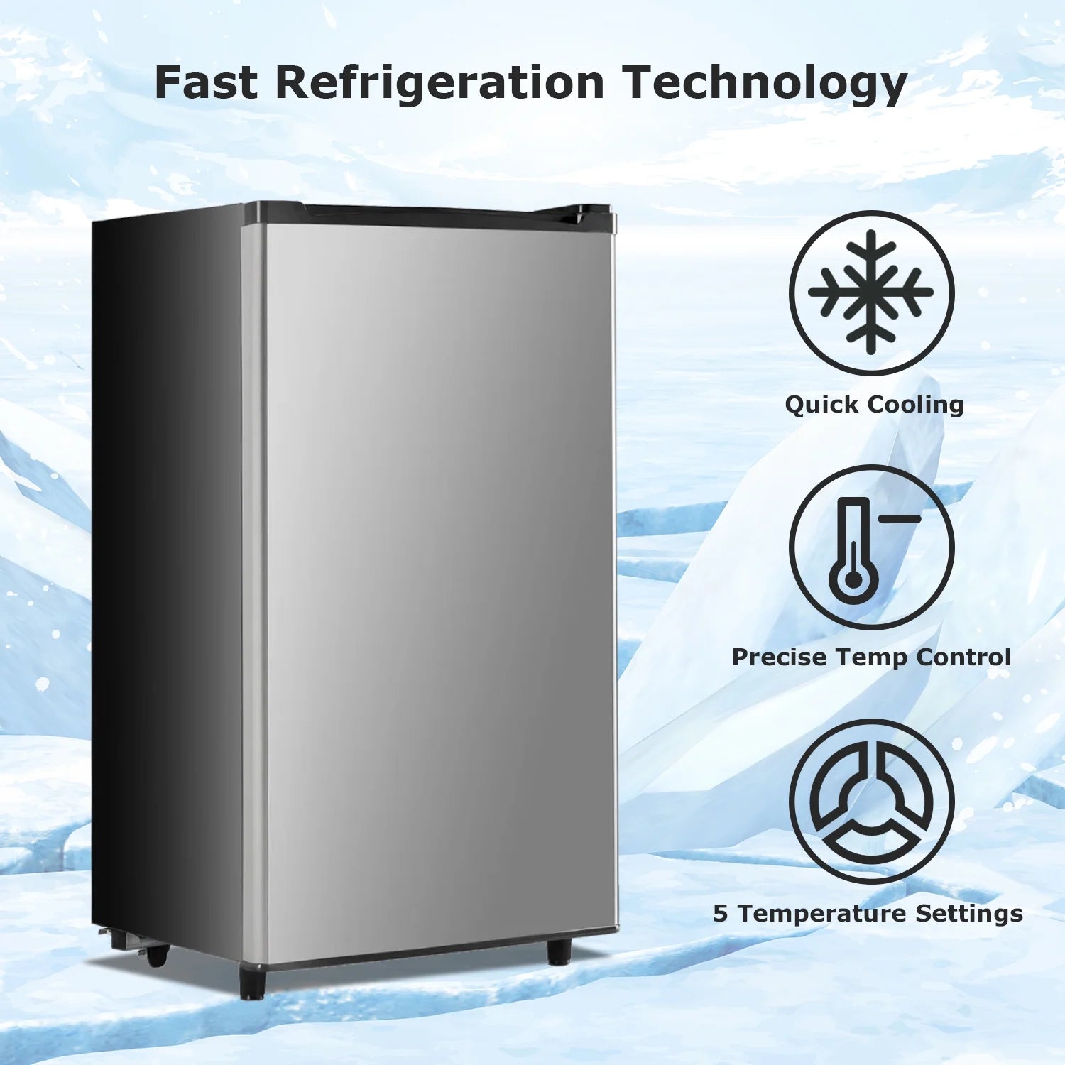 Beddle Mini Fridge with Freezer 3.2 Cu.ft Small Refrigerator for Dorm Bedroom, Compact Refrigerators Single Door Adjustable Thermostat Low Noise,Silver