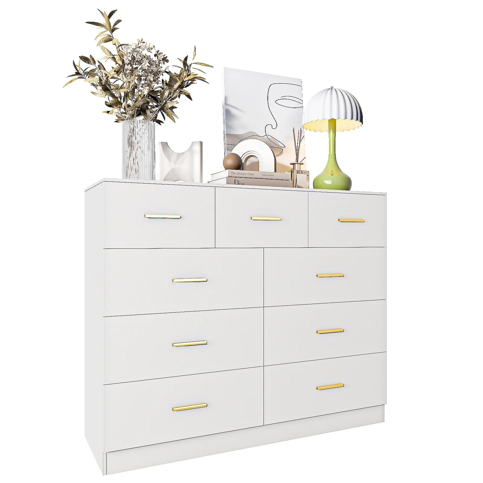 Ktaxon 6 Drawer Double Dresser Wood Dresser Storage Cabinet Drawer Organizer Chest Of Drawers, White