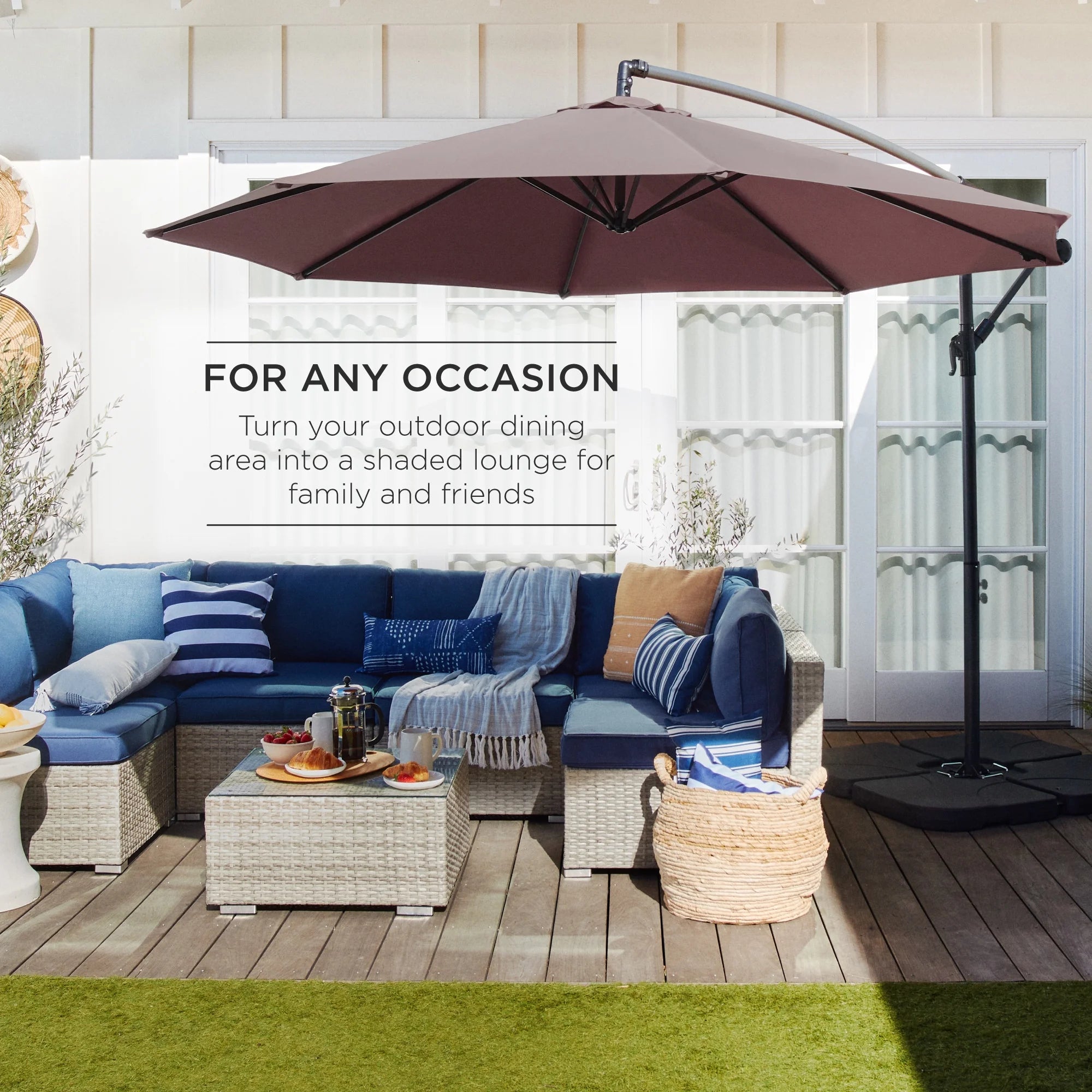 Best Choice Products 10ft Offset Hanging Outdoor Market Patio Umbrella w/ Easy Tilt Adjustment - Tan