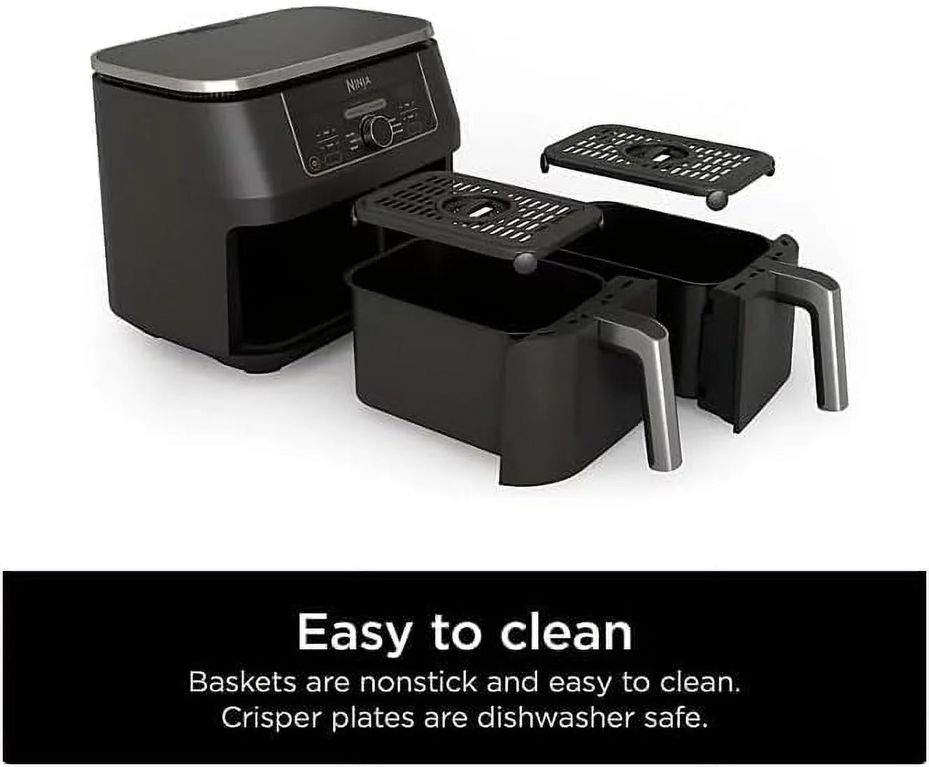 Ninja Foodi 8 qt 2-Basket Air Fryer, Black - DualZone Technology, Smart Finish