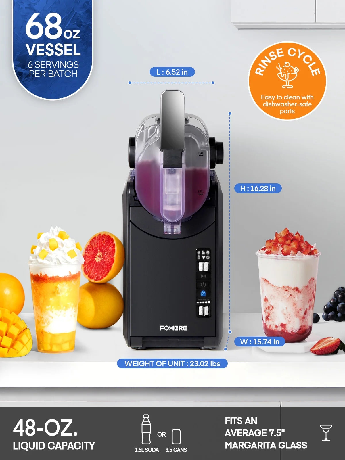 5-in-1 Slushie Machine, No Ice Needed, 15 Min Slushy Machine for Home with Self-Cleaning, Professional Frozen Drink Maker, 5 Preset Programs, Frozen Margaritas, Frapp��s, Milkshakes, and More, FOHERE