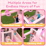 Mukidy 114''x 114'' x 92.5'' Inflatable Bounce Houses for Kids 3-10 with Blower Double Slide and Ball Pit/Indoor Bouncy House, PVC, Child, Teen, Toddler��Blue