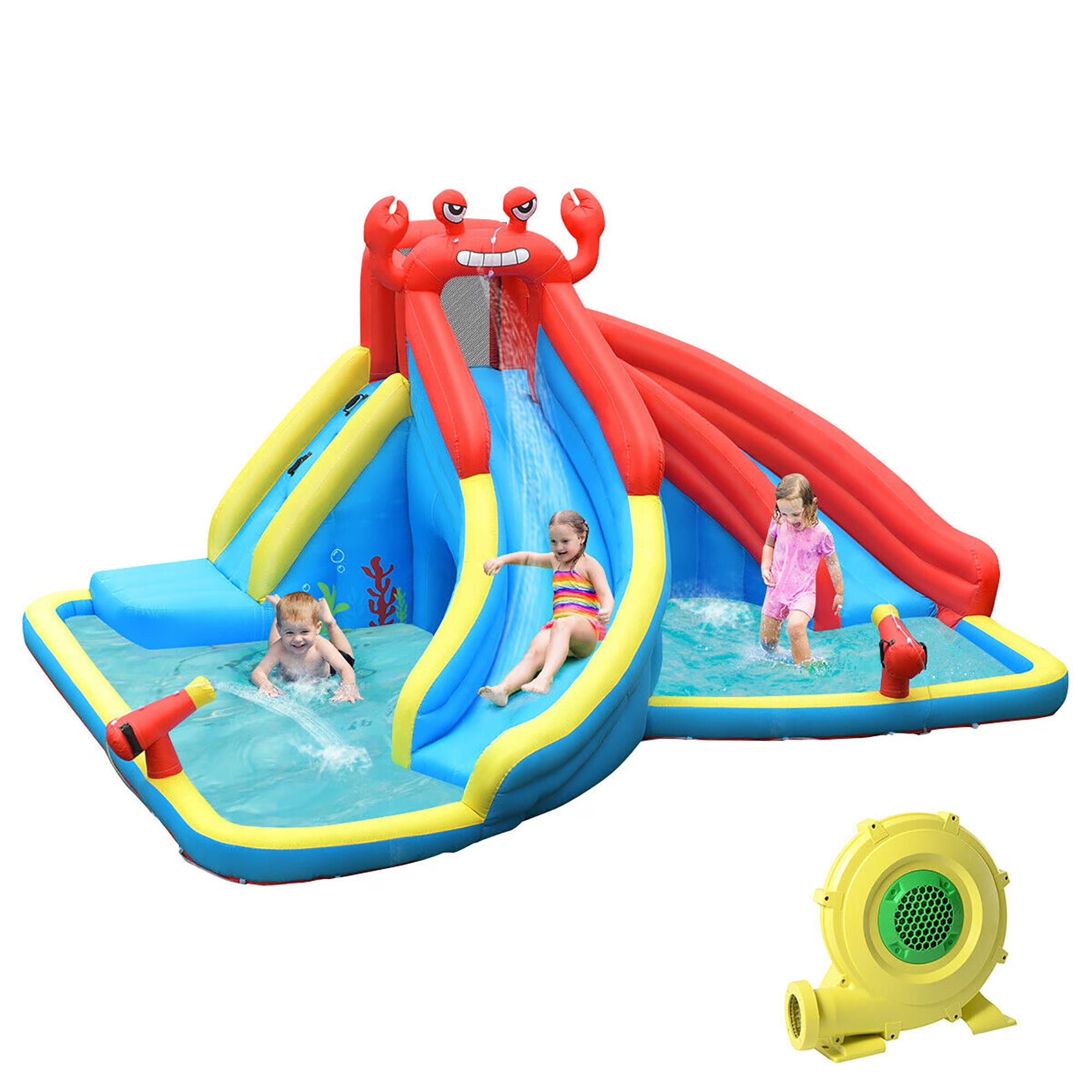Inflatable Water Slide Crab Dual Slide Bounce House Splash Pool with 950W Blower