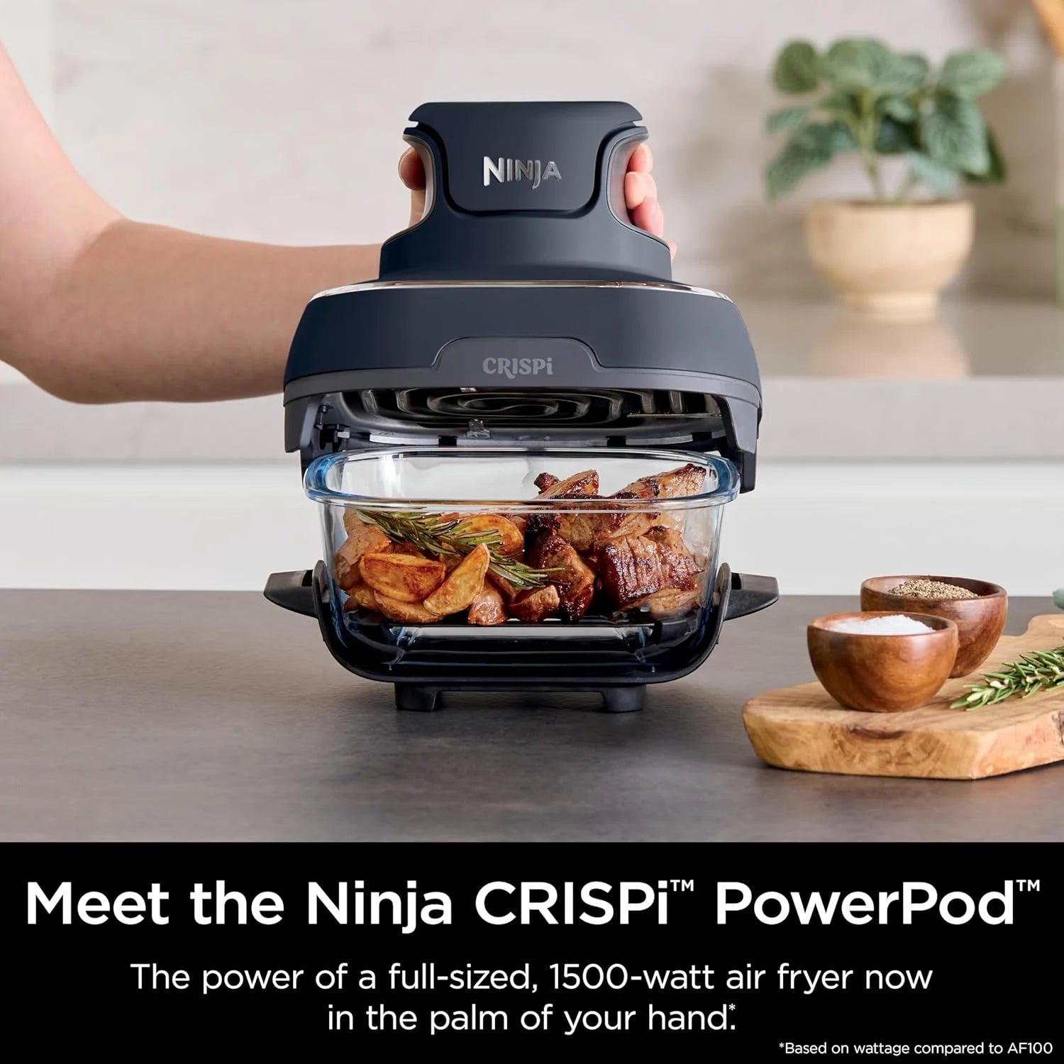 Ninja Crispi 4-in-1 Portable Glass Air Fryer Cooking System, 4-Qt & 6-Cup Containers, Cyberspace