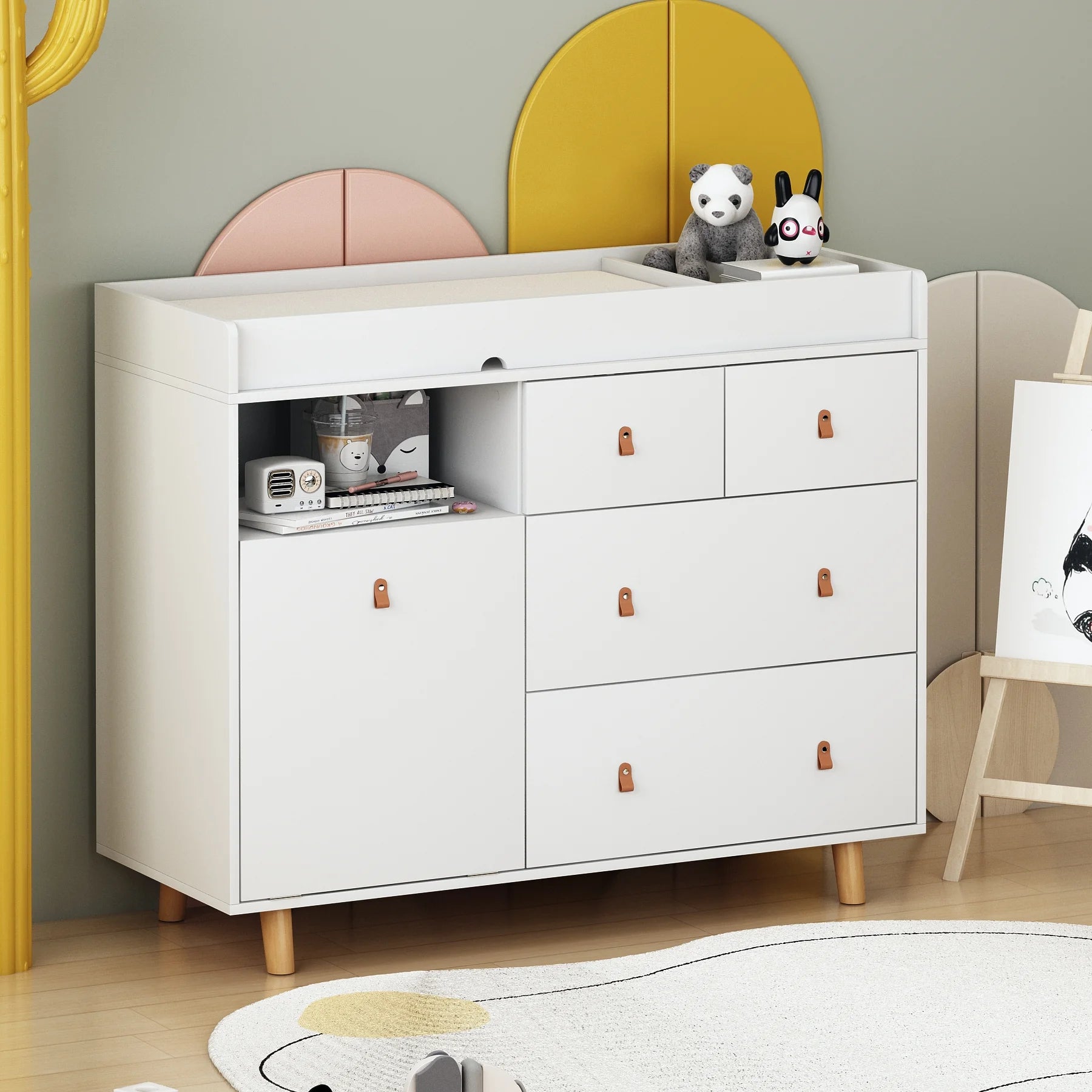 OXYLIFE 45" Baby Nursery Changing Table Dresser with 4 Drawers and Shelf for Nursery Room, White
