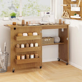 Costway Folding Sewing Table Rolling Craft Station with 3 Storage Bins & Charging Station White+natural