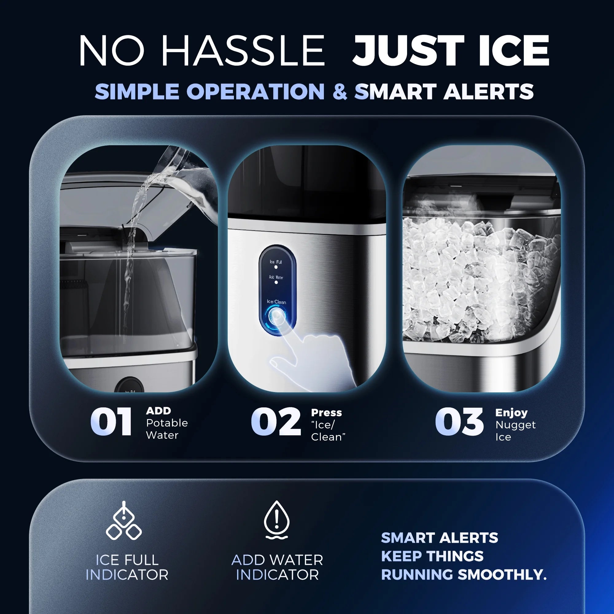 Simzlife Nugget Ice Maker Countertops, 35.9lbs Per Day Portable Pebble ice machine, Crushed Sonic ice maker with Soft Chewable Ice for Home, Party, RV, Camping, Stainless Steel Silver