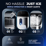 Simzlife Nugget Ice Maker Countertops, 35.9lbs Per Day Portable Pebble ice machine, Crushed Sonic ice maker with Soft Chewable Ice for Home, Party, RV, Camping, Stainless Steel Silver