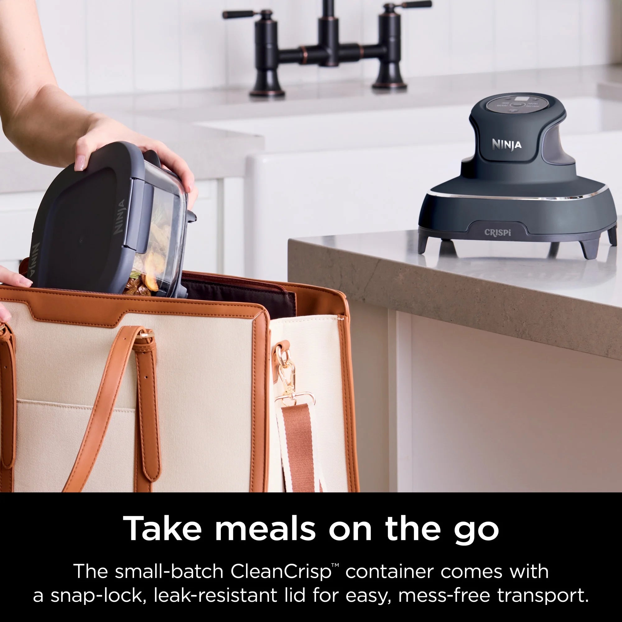Ninja Crispi 4-in-1 Portable Glass Air Fryer Cooking System, 4-Qt & 6-Cup Containers, Cyberspace