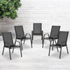 5 Pack Black Outdoor Stack Chair with Flex Comfort Material and Metal Frame