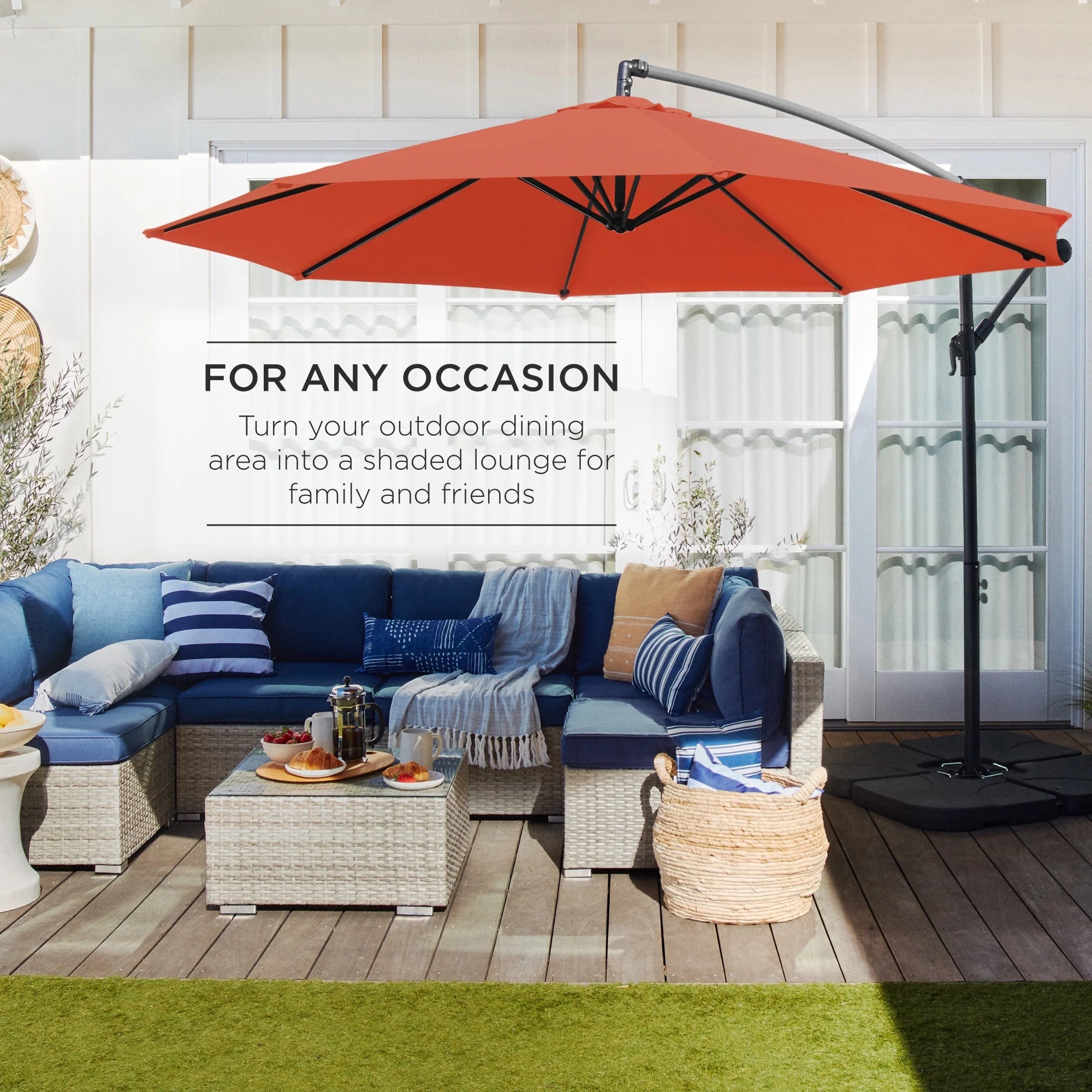 Best Choice Products 10ft Offset Hanging Outdoor Market Patio Umbrella w/ Easy Tilt Adjustment - Tan