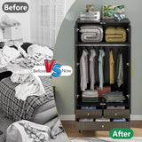 Armoire Wardrobe Closet with 2 Doors, Wardrobe Cabinet with Hanging Rod and Drawers, Wooden Closet for Bedroom, White