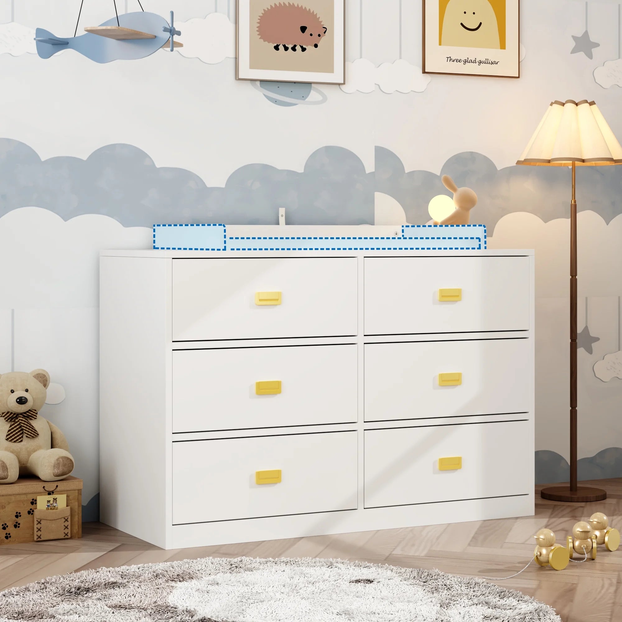 OXYLIFE 45" Baby Nursery Changing Table Dresser with 4 Drawers and Shelf for Nursery Room, White