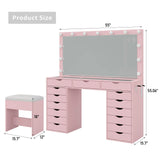 Yanosaku 15 Drawers Vanity Desk with Power Outlet, Makeup Table with Mirror and 13 LED Lights, 3 Color Lighting Modes, Brightness Adjustable, Glass Top Dressing Table, Vanity Set for Bedroom