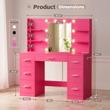 Lacoo Vanity Desk with Mirror and LED Lights, Makeup Vanity with 7 Drawers & 4 Shelves, Vanity Table with Power Outlet for Bedroom Dressing Room, White