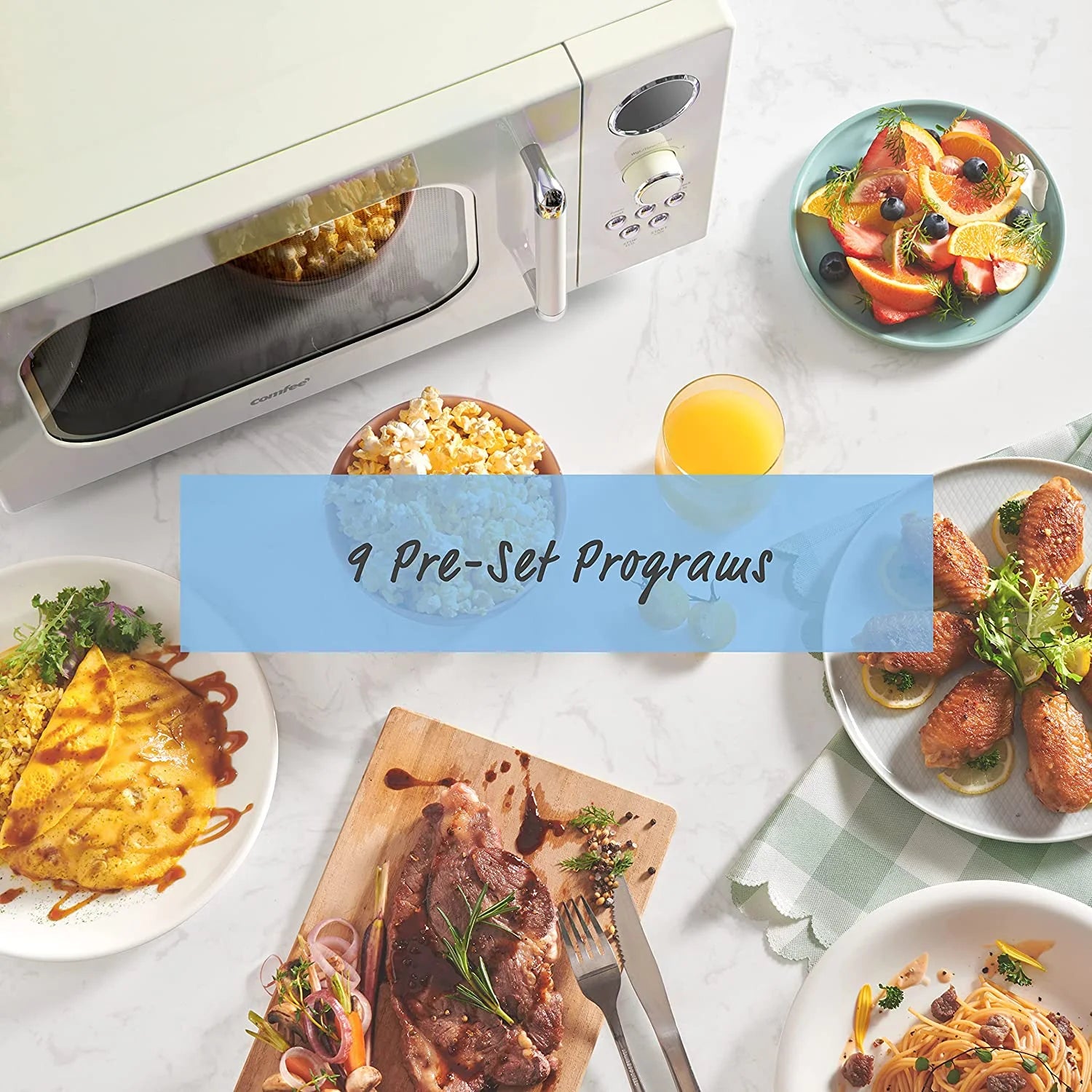 Comfee' Retro Microwave with LED digital display, 0.9 Cu. ft, 900W, Apricot, CM-M092AAT