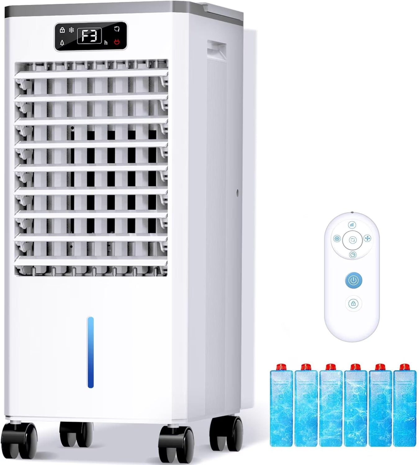 Portable Windowless Air Cooler with 3 Cooling Modes & Speeds, 12H Auto-Off Timer, 2-Gal 20H Cooling Tank, 16FT Remote Control, No Hose Installation, 46dB Quiet Evaporative Swamp Cooler