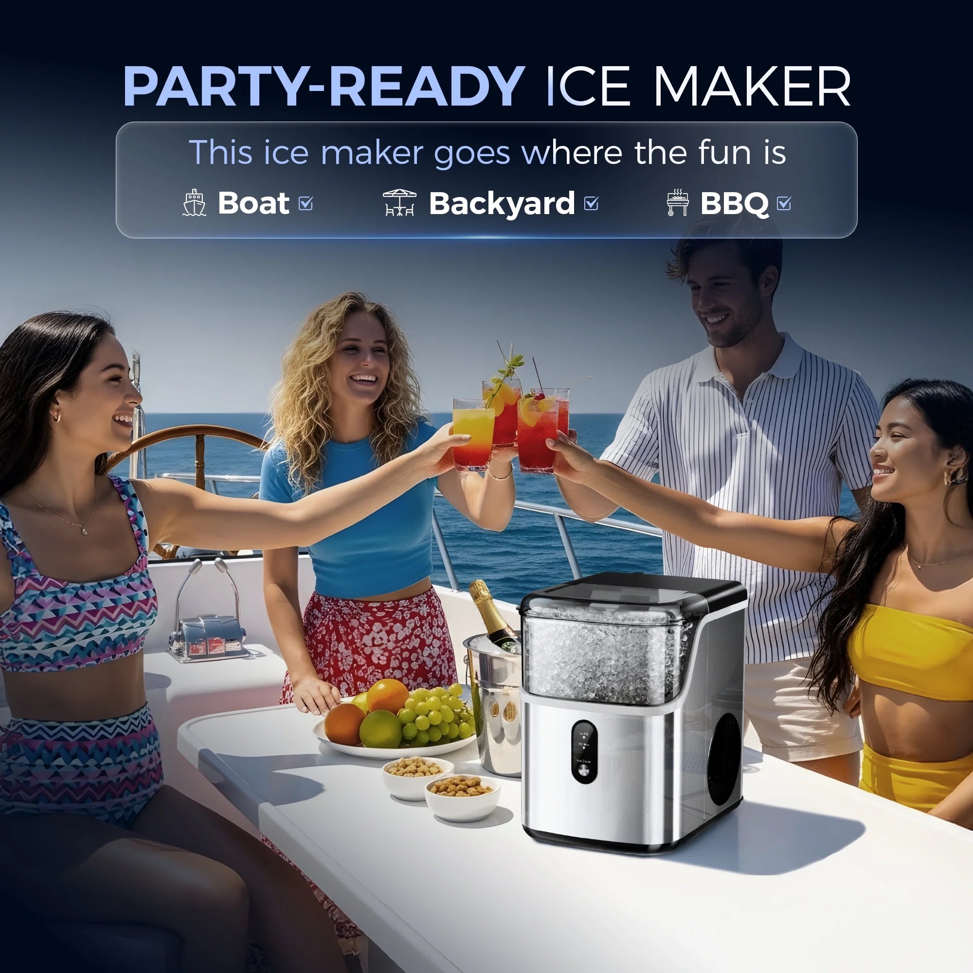 Simzlife Nugget Ice Maker Countertops, 35.9lbs Per Day Portable Pebble ice machine, Crushed Sonic ice maker with Soft Chewable Ice for Home, Party, RV, Camping, Stainless Steel Silver