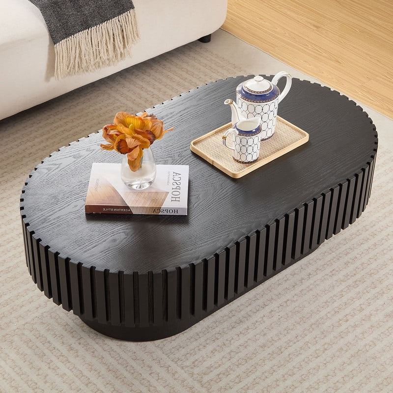 FFH 43.7 inch Oval Coffee Table for Living Room,Handcraft Rustic Corner Coffee Table Nature Wood Relief Sturdy Pedestal for Apartmen,Side Table Centre Table,Nature Wood