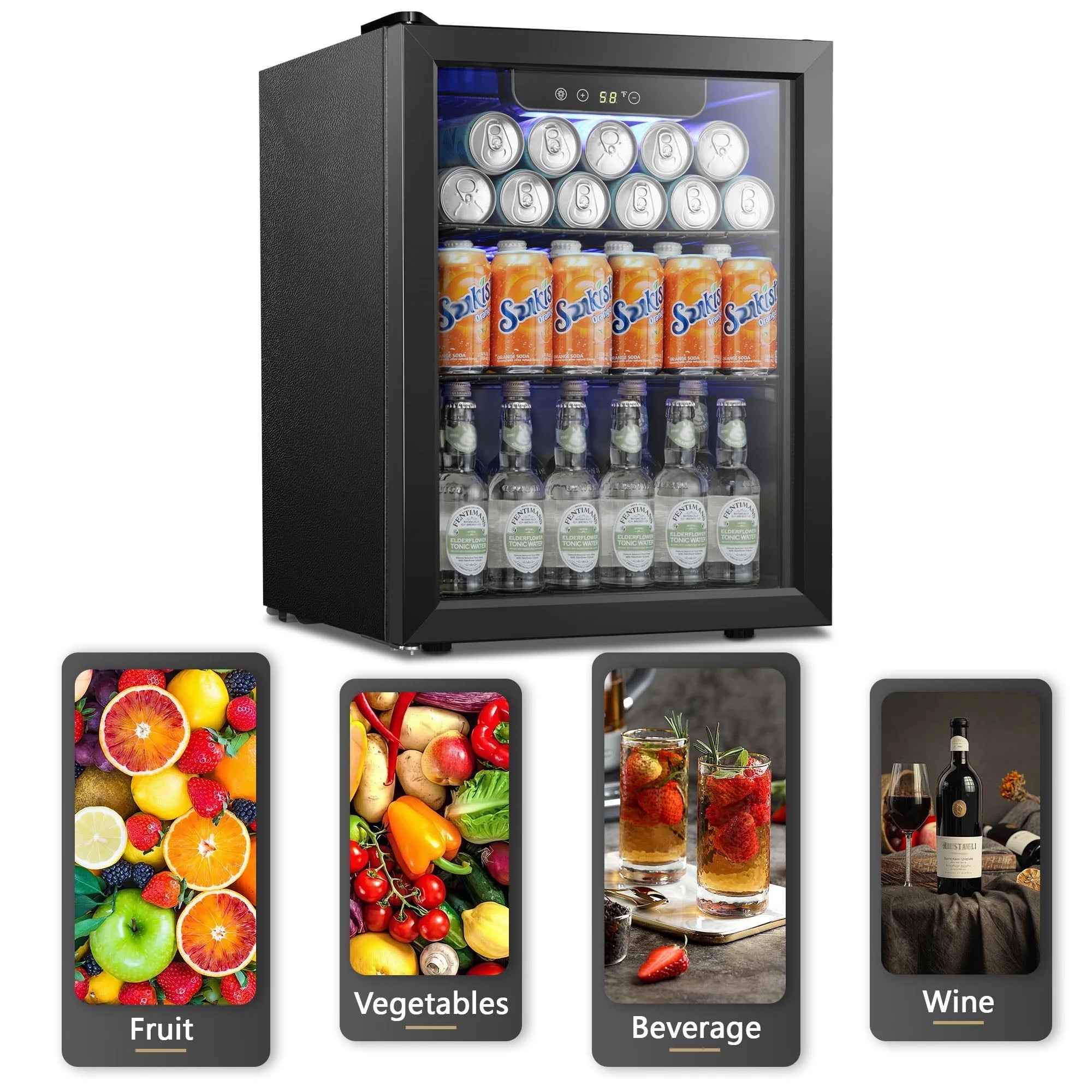 Auseo 126 Can Beverage Refrigerator and Cooler with Glass Door for Home/Office/Bar-Black