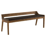 Boraam Rasmus Low Back Faux Leather and Wood Dining Bench, Chestnut Wire-Brush Finish